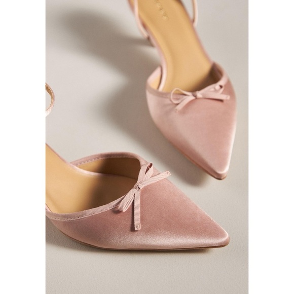 Reformation Wade Kitten Heel Sandals Slingback Bow Silk Pink 8.5 - Picture 16 of 16